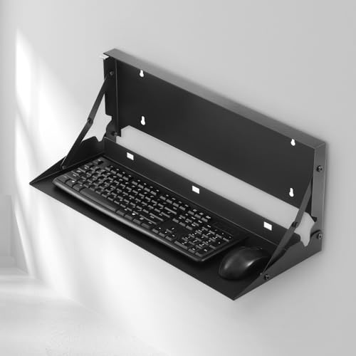 Otoolling 1 Pcs 24 Inch Keyboard Wall Mount Foldable Fits Standard Computer Keyboard Mouse Stand Tray Organizer for Small Offices Apartments, Easy Installation with 4 Screws (Black)