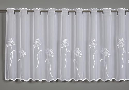 Sehlbach Bistrogardine Voile Broderi Maskros, Vit, 140 x 48 cm Bistrogardine, Genomskinlig, Blomsterbroderi, Oeko-Tex certifierad, Enkel dekoration