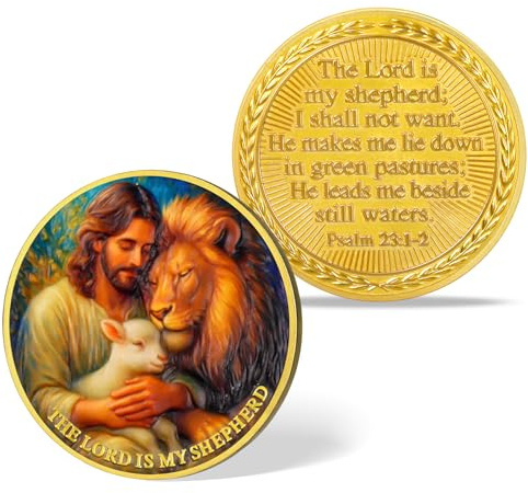 BraveBloom Jesus Shepherd’s Christian Challenge Coin – The Lord is My Shepherd Psalm 23:1–2 Prayer Medallion | Inspirational Religious Faith Token & Spiritual Encouragement Gift for Men & Women