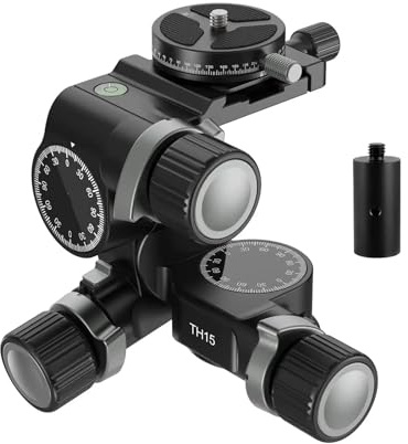 Camera Ball Head, TH15/TH16 3 Way Geared Tripod Head With 360 Degree Pan Arca Type QR Plate Aluminum Alloy 3 Axis Pan Tilt Head With Switch,parts(TH15)