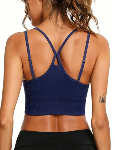 Litherday Sujetador Deportivo Mujer Sujeción Media Tirantes Cruzados Yoga | Tejido elástico transpirable, tirantes finos ajustables y cruzados, copas extraíbles, fácil lavado, para yoga y pilates
