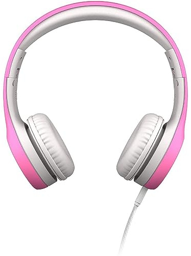 LilGadgets Connect+ Foldable Headphones, Adjustable Fit Soft Touch Padding for Kids with Mic, Volume-Limited & Noise Reduction On-Ear Wired Headset for School with SharePort - Pink, Ages 3-14