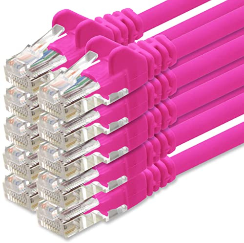 1aTTack.de Netzwerkkabel Cat.6 - Magenta - 10x - 2m - (Set) - CAT6 Ethernet Kabel Lankabel 1000 Mbits Patchkabel