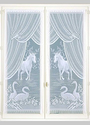 Home Maison Equestre Paire de vitrages Esprit, Polyester, Blanc, 160x60 cm