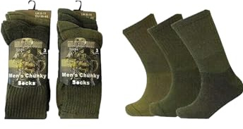 Rozgul Lot de 6 paires de chaussettes militaires pour homme Chaussettes thermiques pour randonnée, marche, patrouille, bottes de combat Chaussettes chaudes en coton Taille 39-45, Couleur militaire., 6