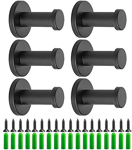 Gativs 6 Piezas Ganchos de Pared Toallero Percha Baño Colgador de Toallas de Acero Inoxidable Con Tornillos y Tubos de Expansión Para Cocina Dormitorio, Negro