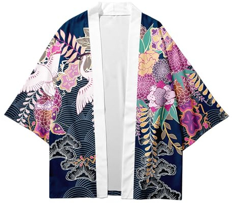 CIZEUR Hombre Hippie Camisa Kimono Japonés Estampado Holgado Manga 3/4