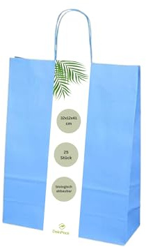 DeinPack Papiertüten aus Kraftpapier, Papiertüten mit Henkel, Geschenkverpackung, Geschenktüten, Gastgeschenke Tüten, Mitgebseltüten, Geschenktüten Set - Blau 25 x blaue Papier Tüten 32 x 12 x 41 cm