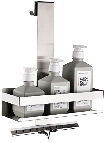 HomeHeng Mensola Doccia da Appendere, Portaoggetti per Doccia Sospeso, Staffa per Shampoo per Mensola per Doccia in Nichel Spazzolato con Ganci per Cabina Doccia in Vetro,H30BN-1DH
