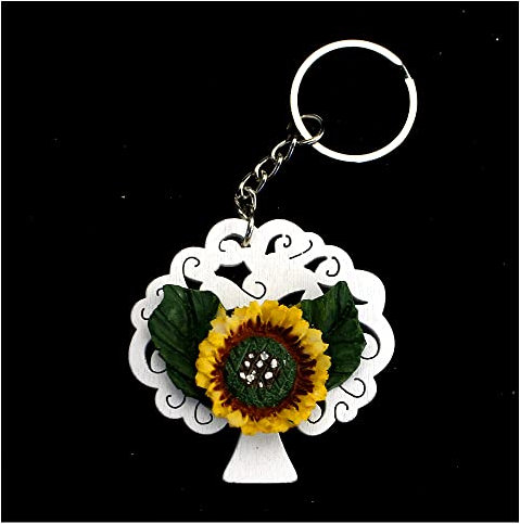 DLM Bomboniere DLM32440 (Kit 12 Pezzi) Portachiavi Ciondolo in Legno Albero della Vita e Girasole Portafortuna Confettata bomboniera Regalo