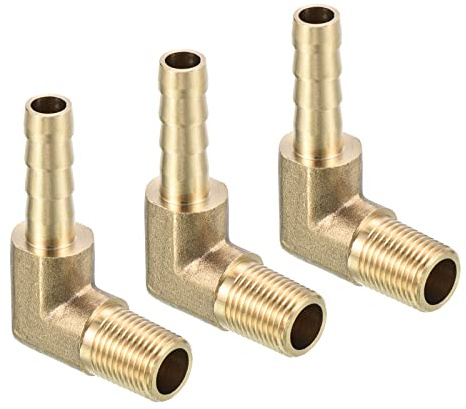 QUARKZMAN 6 mm hulling till 1/8 tum PT yttre gängrör x 3 st. 90 graders armbåge mässing spikslangskruv för luft vatten bränsle pneumatisk slang guld