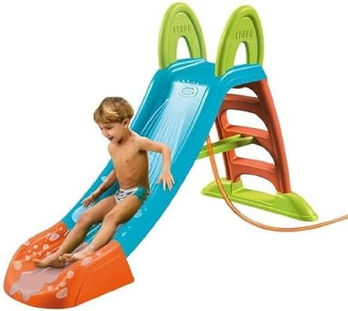 FEBER Scivolo Slide Plus con Acqua, Scivolo da Giardino, con Foro per il tubo dell'acqua, Scalette Antiscivolo, Multicolore, Resistente e Facile da Montare, per Bambini da 2 a 7 Anni