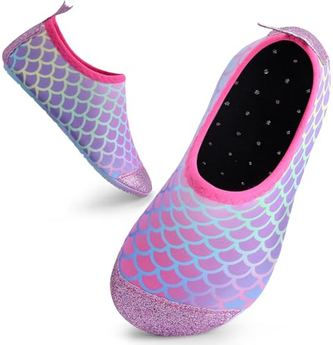 Kids Swim Water Shoes Toddlers Baby Aqua Socks Quick Dry Pool Beach Barefoot for Girls Children(Fish Scale,28/29 EU)