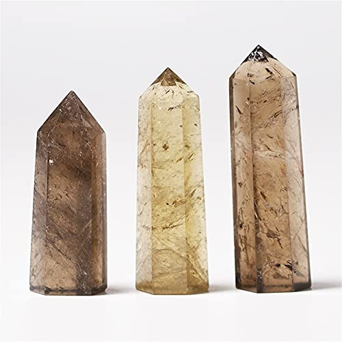 Pierre de cristal à Six prismes en cristal de thé de Quartz fumé naturel, barre de prisme hexagonal faite à la main pierre de ment bricolage cadeaux pierre de collecte à domicile ( Color : Smoked Crys