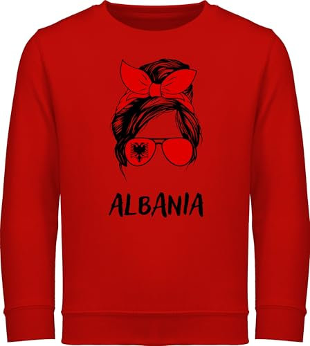 Sweatshirt Kinder Pullover für Jungen Mädchen - Fußball EM WM - Cooles Albanien Motiv Albania Style Shqipëria - 116 (5/6 Jahre) - Rot - fussball europameisterschaft europa 2024 fussbal fu�ball