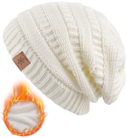 CAOZITOU Mütze Damen Winter, Beanie Wintermütze Thermo Warm Fleece, Weiche Strickmütze für Outdoorsport (Weiß)