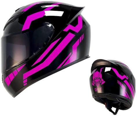 ZXJDP Integral Motorradhelm für Männer Frauen, DOT/ECE-zugelassene Coole Motorradhelme, Leichter Four Seasons-Moped-Roller-Jet-Street-Bike-Skateboard-Helm Unisex,Black pink,XL