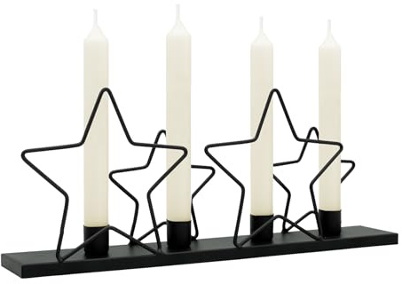 Metall Kerzenständer mit Sternen schwarz - 39 x 16 cm - Advents Kerzenhalter für 4 Stabkerzen - Deko Kerzenleuchter für Stabkerzen Tafelkerzen für Weihnachten modern elegant