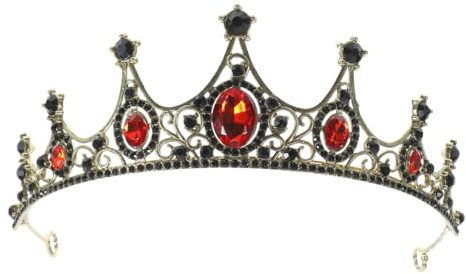 VICASKY Vampir Krone Damen Schwarz, Gothic Krone Tiara mit Roten Details | Halloween Kopfschmuck für Vampir Königin Hexe, Cosplay Fasching Karneval Kostüm Zubehör
