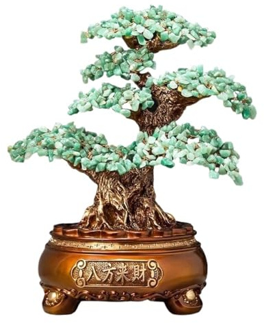 JYBNBBE Bonsái de árbol de Dinero de Cristal con Piedras Preciosas, Buena Suerte, Cristales Reiki, Adorno equilibrante, Escultura, Riqueza, Prosperidad, decoración de Mesa para h,Green