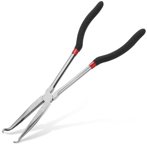 COLLBATH 11 Inch 280Mm Long Reach Electrical Disconnect Pliers with Bent Needle Nose, Small O-Type 6Mm Jaw for Narrow Space Grip and Spark Plug Removal