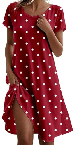 Vestidos Playa Mujer 2026 Ropa Mujer Vestido Ceremonia De Lunares Elegantes Hawaiano Multiposicion Beach Dresses for Women Manga Corta Rojo Algodon Niña Verano Noche para Mujeres Mayores XL Tirantes