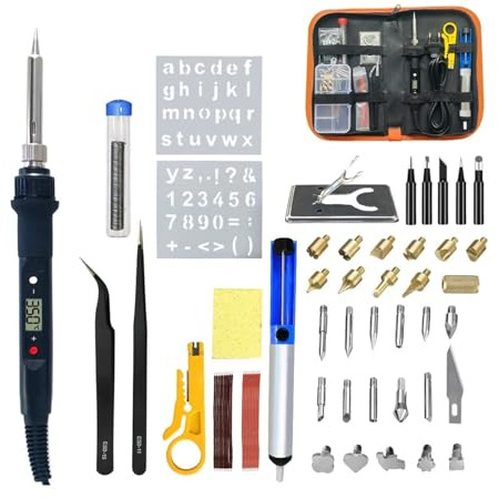 XYIANG Soldering Iron Kit Wood Burning Carving Pyrography Pen Kit 80W Adjustable Temperature Soldering Iron Welding Wood Embossing Burning Repair Set (80W Balck Set)