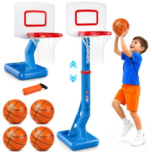 Sitodier Basketball Hoop for Kids, Height-adjustable (70-138cm) Basketball Hoop and Stand for 3-8 Years Old Boys Girls, Toddler Sport Toy with 4 Balls & Pump Indoor Outdoor
