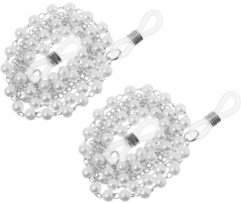 COHEALI 2 Piezas Cadena de Perlas para Gafas de Sol y Mascarillas para Mujer, Correa de Silicona y Metal, Elegante y Funcional para Deportes y Eventos Sociales