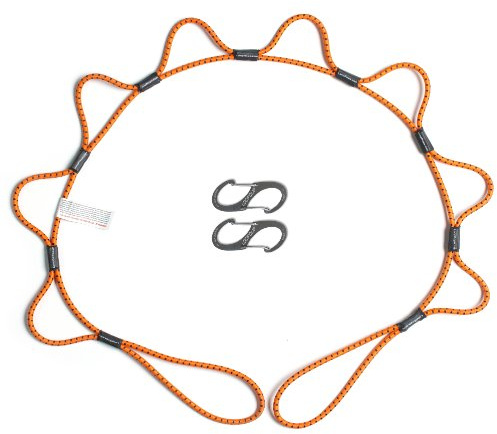 LoopRope 5ft Heavy Duty Bungee Cord with Hooks – Patented Adjustable Multi-Loop Tie Down System with Carabiners for Truck Bed, Trailer, ATV, RV, Knot-Free–Outdoor Accessory, Includes Carabiners-Orange