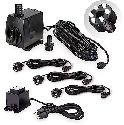 CLGarden Springbrunnen Pumpe SP3 Springbrunnenpumpe mit 3x LED Ring Beleuchtung 1300 Liter