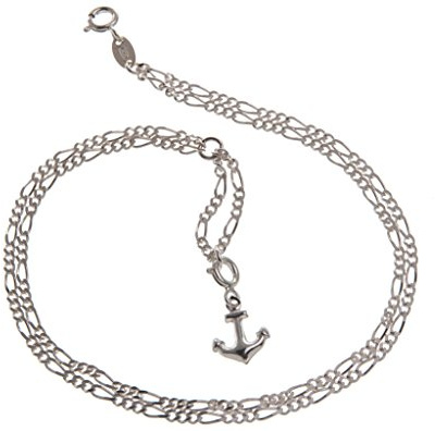 Fußkette (Figaro) 2reihig mit kleinem Anhänger Anker - 2,2mm breit - echt 925 Silber - Länge von 23-30cm