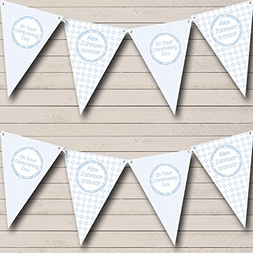 Boy Blue Stripes Chain Personalized Christening Baptism Bunting Banner Garland