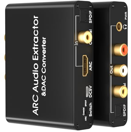 HDMI ARC Audio Extractor 192KHz Digital to Analog Audio Converter HDMI ARC Input SPDIF Optical to 3.5mm RCA Converter Optical Coaxial Stereo Adapter with 3 Mode Switch