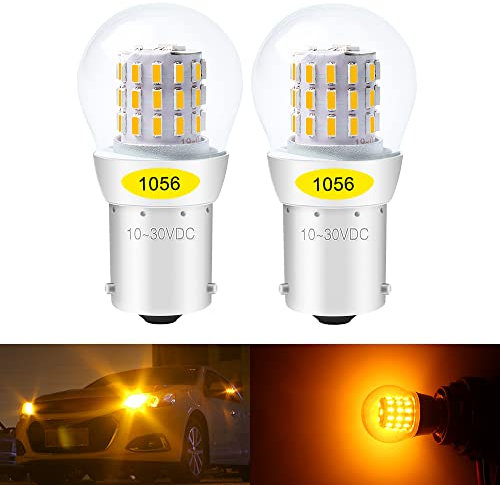 Defvnsy - Paquete de 2 - Ámbar/Amarillo 1056 BAU15S 7507 12496 PY21W Bright 3014 39SMD Bombillas LED para luces de señal de giro Luces de señalización lateral intermitente trasera - 10-30V DC