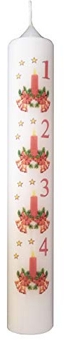 Meissner-Handel - Auswahl - Weihnachtskerze/Adventskerze/Adventskalender 4 x 24 cm weiß (008) - jeden Tag EIN Stückchen abbrennen - Auswahl Motiv