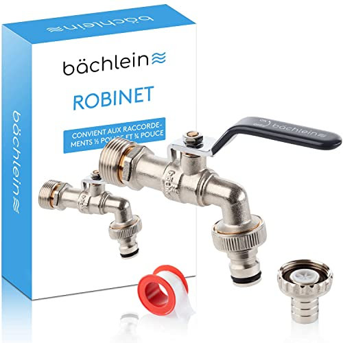 Bächlein Robinet universel pour le jardin [anthracite] avec 2 raccords de tuyau – Robinet à boisseau sphérique élégant avec raccord 1/2 et adaptateur 3/4, robinet extérieur