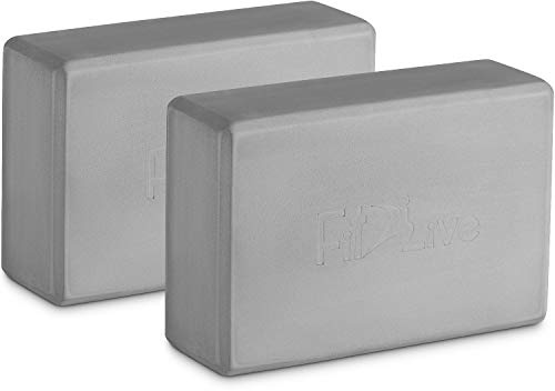Fit2Live Yoga Block 2 Pack Foam Bricks with Beveled Edges - Aids Pose Expression, Provides Support and Reduces Straining and Stretching - Yoga Accessories Grey