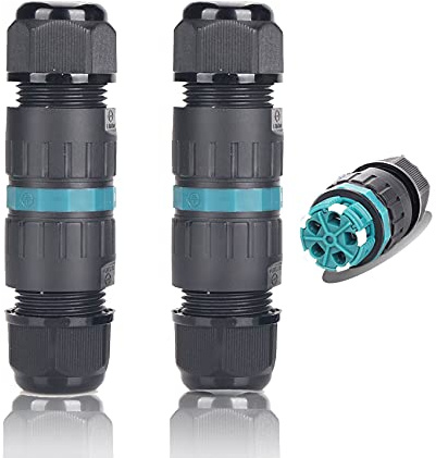 Kabelverbinder Wasserdicht 5 polig IP68 2-Pack Ø5mm-Ø14mm TÜV | Verbindungsmuffe mit Klemme Außen für Garten | Outdoor | Boden 2 Wege Wasserdichte Abzweigdose, Schwarz