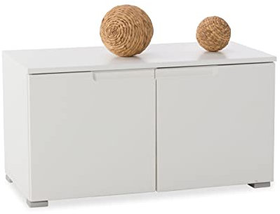 Stella Trading SPICE Schuhbank mit Sitzfläche in Hochglanz Weiß - Moderne Sitzbank mit Stauraum für Ihren Flur - 80 x 43 x 40 cm (B/H/T)