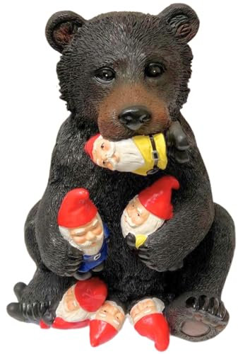 Figurine Nain de jardin en résine en forme d'ours noir qui mange 36,8 cm