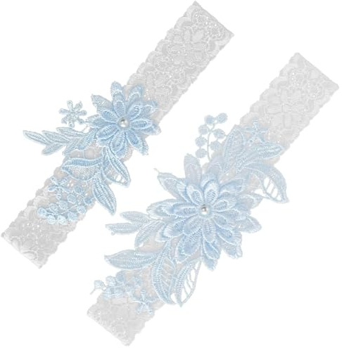 AIBAOBAO 2Pcs Wedding Garter Accessories Lace Bridal Garter Sets, Bridal Floral Lace Elastic Foot Decor Light, Women's Garters & Suspenders, Bride to be Set, Birthday Party Gifts for Girls, Friends