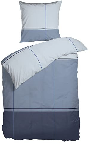 Arctic Bettwäsche 135x200 Biber/Flanell I Bettbezug aus 100% Baumwolle mit Oeko-Tex Standard 100 I Bettzeug 2tlg., inkl. Kissenbezug 80x80 I Nordisches Design aus Dänemark, blau-gestreift