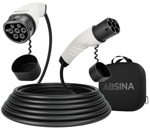ABSINA Typ 2 Ladekabel 22kW & 32A für Hybrid & Elektroauto - 5 Meter Auto Ladekabel Typ2 3 phasig - Mode 3 Ladekabel - Kompatibel mit Model 3, e-Up, ID.3, Zoe, EQ fortwo, Kona Elektro, ID.4 UVM