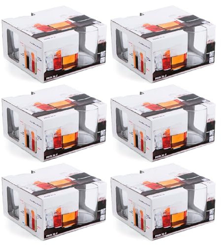 Tradineur - Lot de 6 boîtes de 4 verres modèle Pinta - Capacité : 360 ml - Fabriqué en verre résistant - Passe au lave-vaisselle - Dimensions approximatives : Ø 8,5 x 9 cm - 24 unités au total