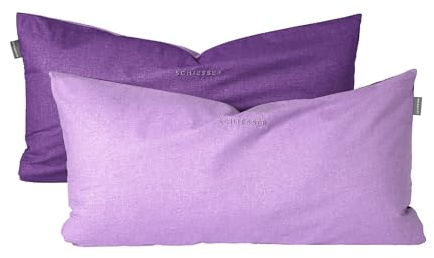 SCHIESSER Kissenhülle 40x80 cm | 100% Baumwolle | Lila | 2er Set | Zweifarbig | Renforcé | angenehm weich & glatt | Logostickerei | Reißverschluss | OEKO-TEX® MADE IN GREEN