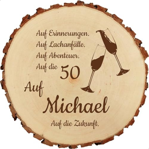 Baumscheibe 18cm mit Gravur (Namen, Jahreszahl) personalisierte Holz-Scheibe, Geschenk runder Geburtstag, Jubiläum, Glückwünsche Jahrestag, Deko Präsentkörbe, MotivG3