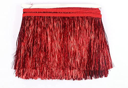 YYCRAFT Lametta-Fransenbordüre, Girlande, Tanzkostüm, Fransenbesatz, glänzender Folieneffekt, Party-Dekoration, 9,1 m, Rot