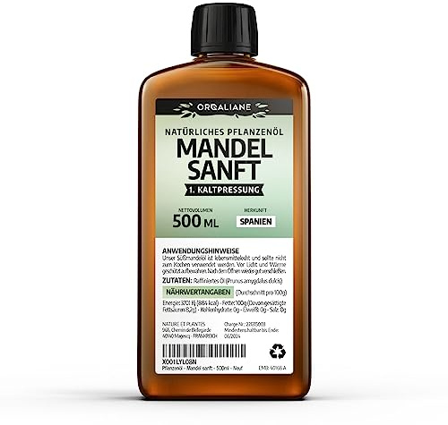 Mandelöl 100% Rein 500 ml, Natürlich und Kaltgepresst