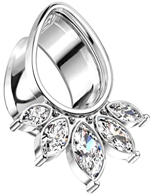 beyoutifulthings Ohr-Tunnel Silber Gold Tränen-tropfen 5 Marquise Zirkonia Chirurgenstahl Ohr-Piercing Ohr-Schmuck Plug Sattel-Verschluss 8-16mm